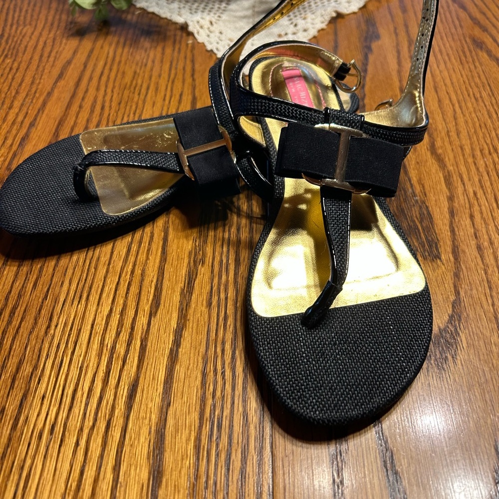 Black Strappy Women's Sandals with Gold Insole